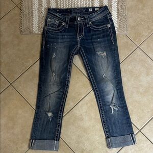 Miss Me Dark Blue Distressed Cropped Jeans